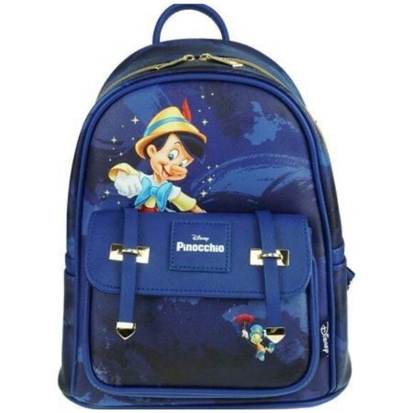 Disney Pinocchio Purse Backpack 11″ Faux Leather Lady Travel Bag Jiminy Cricket - Picture 1 of 4
